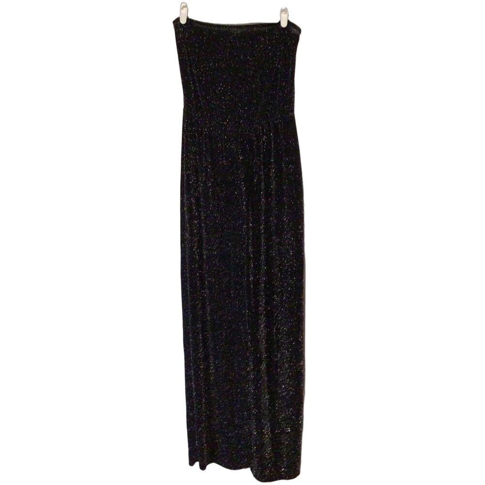Boohoo Black Silver Metallic Strapless Jumpsuit Size 8 US Wide Leg Party Wear